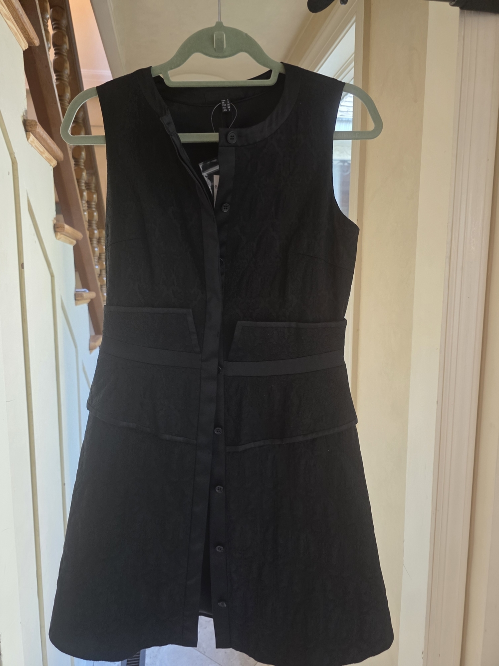 Ice Black Sleeveless Button-Front A-Line Mini Dress